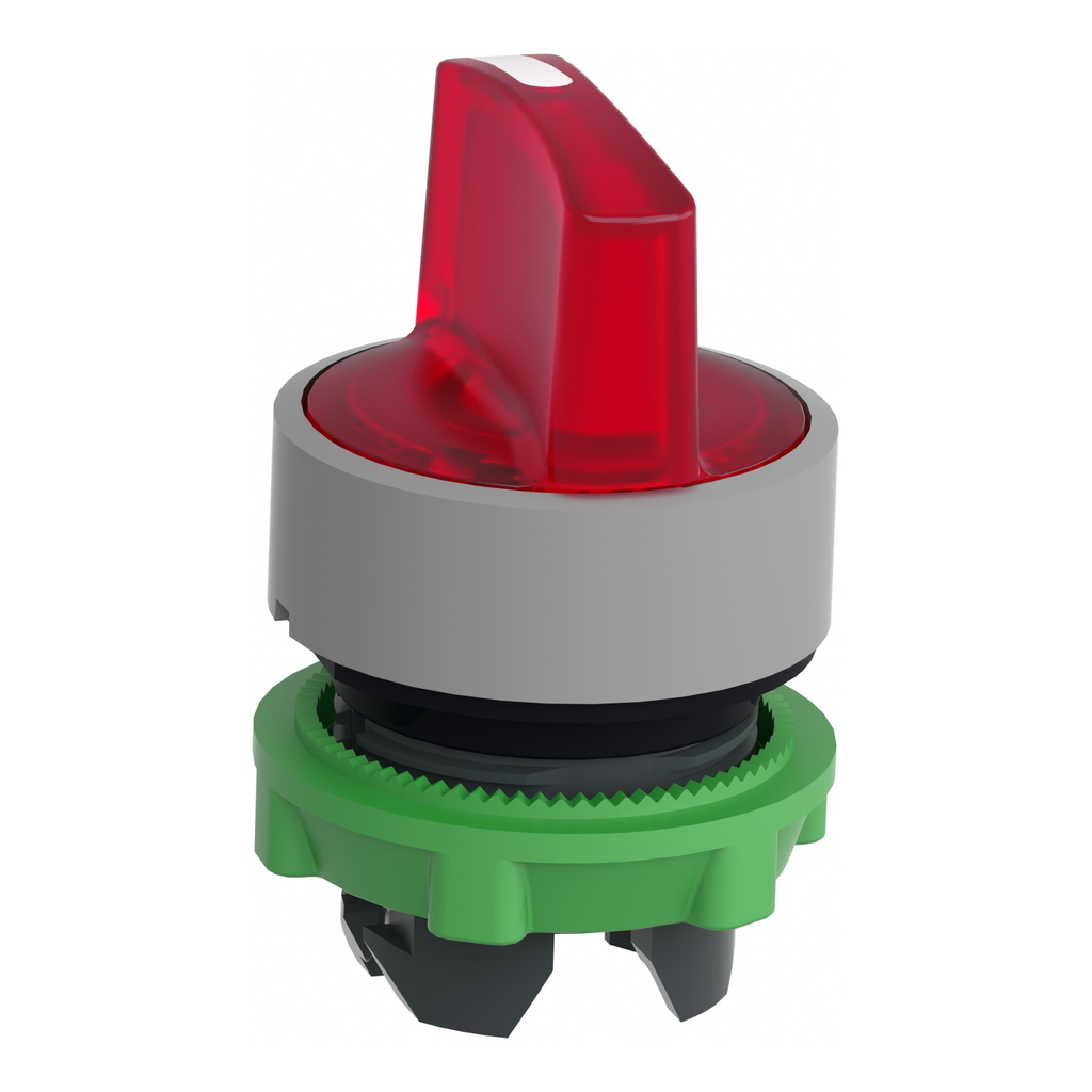 Mayer-DDS-Head for illuminated selector switch, Harmony XB5, grey bezel, red handle, 22mm, universal LED, 3 positions, right to center-2