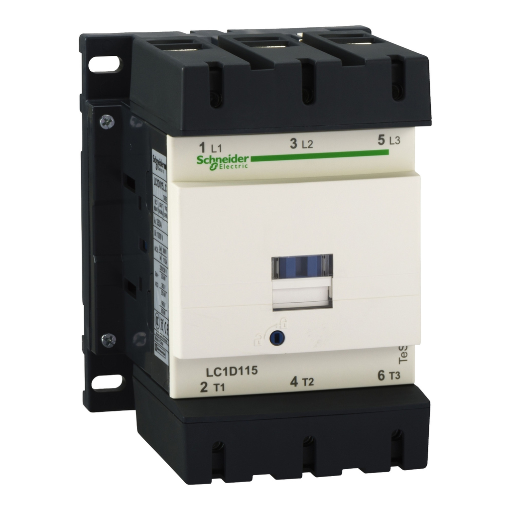 Mayer-DDS-IEC contactor, TeSys Deca, nonreversing, 115A, 75HP at 480VAC, up to 100kA SCCR, 3 phase, 3 NO, 24VDC coil, open style-2