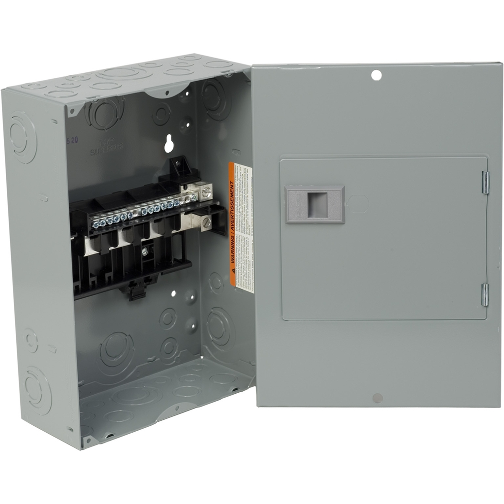Mayer-DDS-Load center, QO, 1 phase, 8 spaces, 16 circuits, 100A fixed main lugs, NEMA1, gnd bar, door surface cover, CSA-2