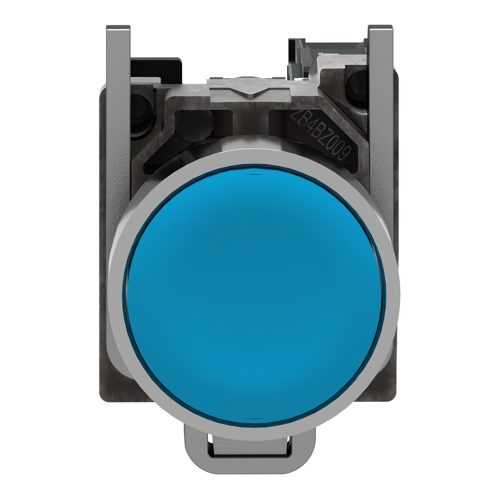 Mayer-DDS-Push button, Harmony XB4, metal, flush, blue, 22mm, spring return, unmarked, 1NO-2