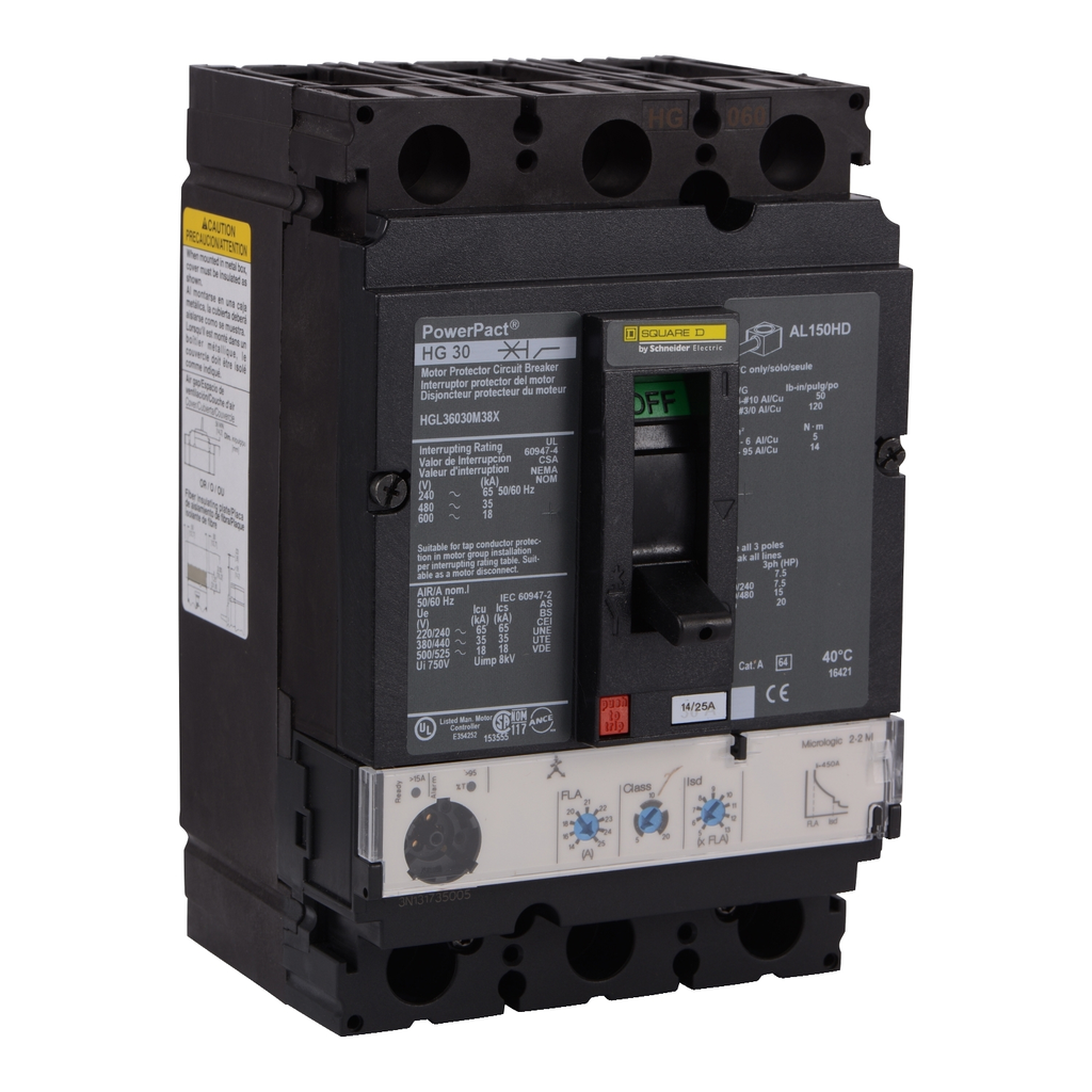Mayer-DDS-Circuit breaker, PowerPacT H, 100A, 3 pole, 600VAC, 18kA, lugs, thermal magnetic, 80%, aux switch-1
