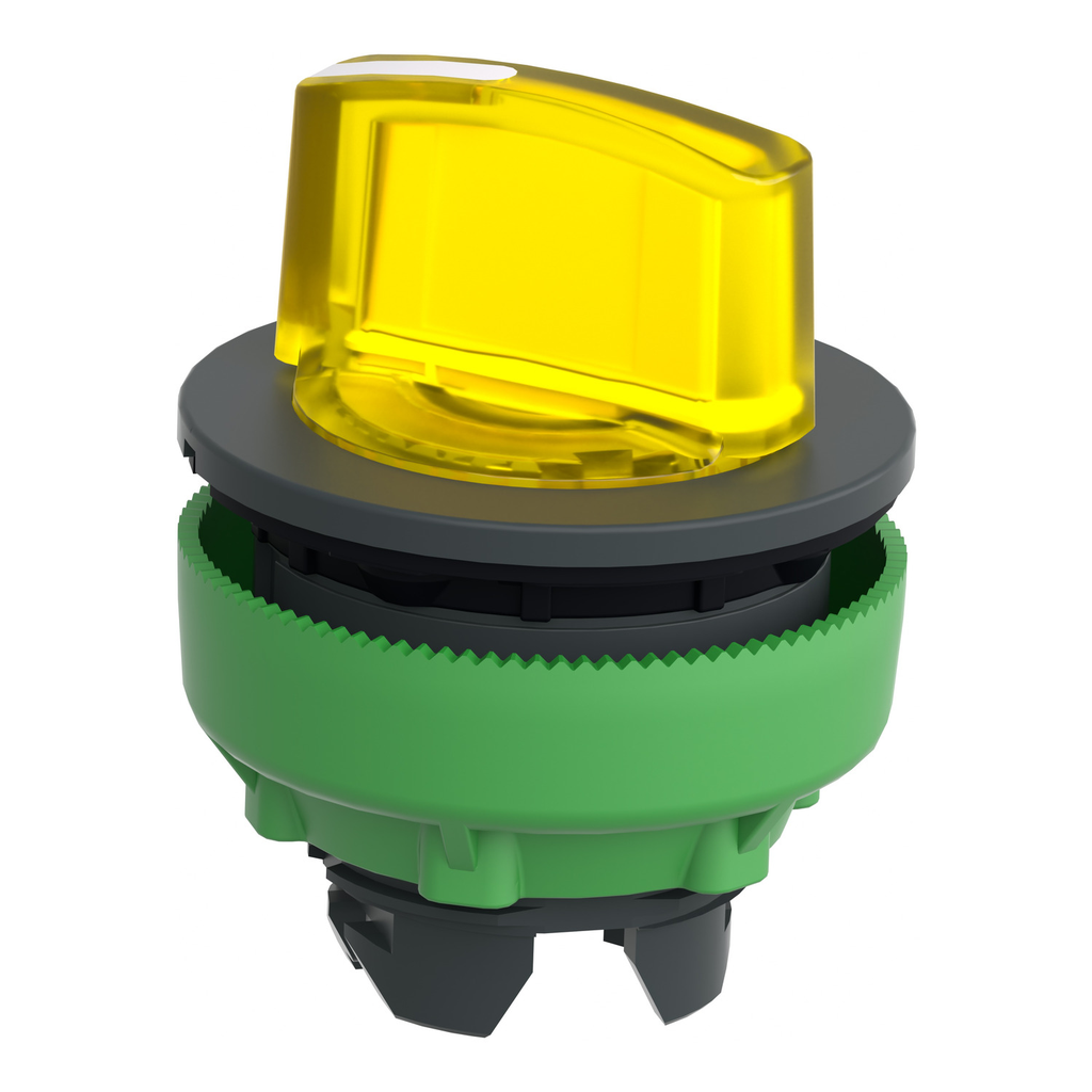 Mayer-DDS-Head for illuminated selector switch, Harmony XB5, plastic, yellow handle, universal LED, 2 positions, stay put-2