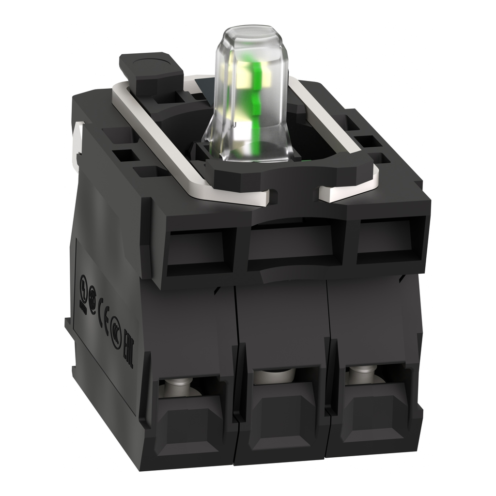 Mayer-DDS-Complete body contact assembly and light block, Harmony XB5, plastic, universal LED, body fixing collar, 2NO, 24V AC DC-2