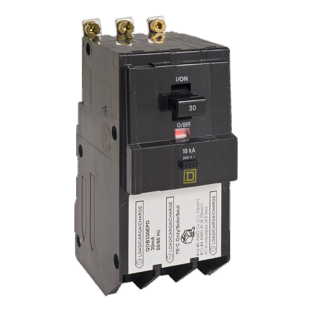 Mayer-DDS-Mini circuit breaker, QO, 30A, 3 pole, 208Y/120VAC, 10kA, bolt on, 6mA grd fault A, pigtail [TAA]-2