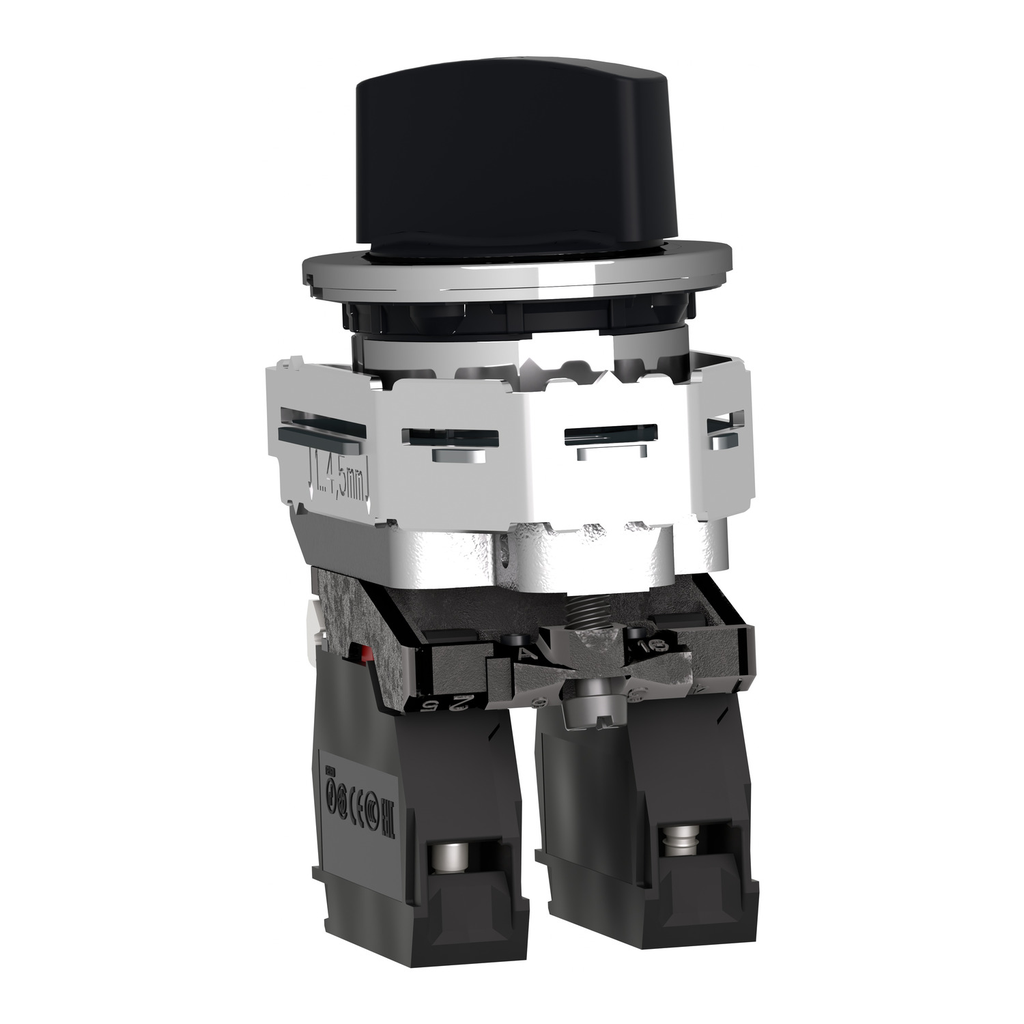 Mayer-DDS-Selector switch flush mounted, Harmony XB4, metal, black, 30mm, 2 positions, stay put, 1NO+1NC-2