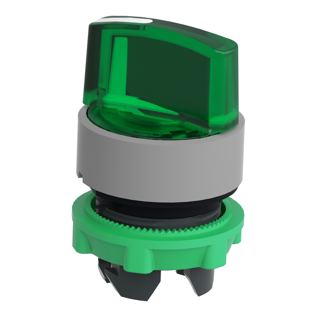 Mayer-DDS-Head for illuminated selector switch, Harmony XB5, Harmony XALF, grey bezel, green handle, 22mm, universal LED, 2 positions,-2