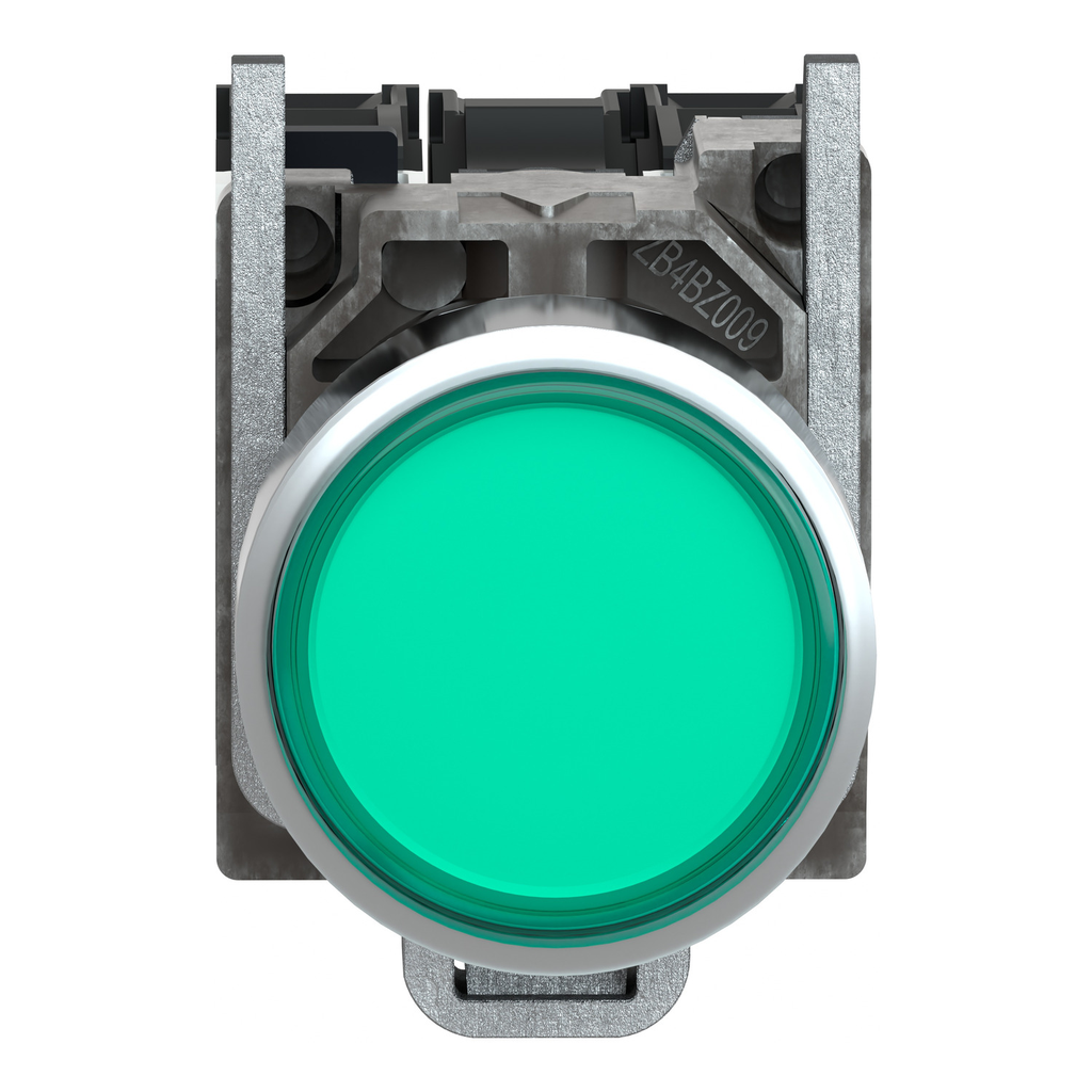 Mayer-DDS-Illuminated push button, Harmony XB4, metal, flush, green, 22mm, spring return, lt 250V, 1NO+1NC-2