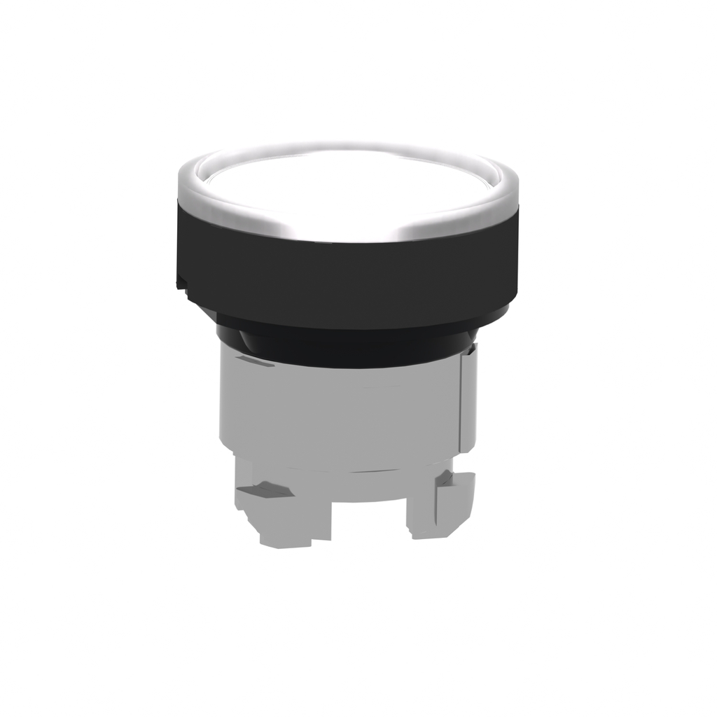 Mayer-DDS-Head for illuminated push button, Harmony XB4, white flush, 22mm, universal LED, spring return, plain, unmarked-2