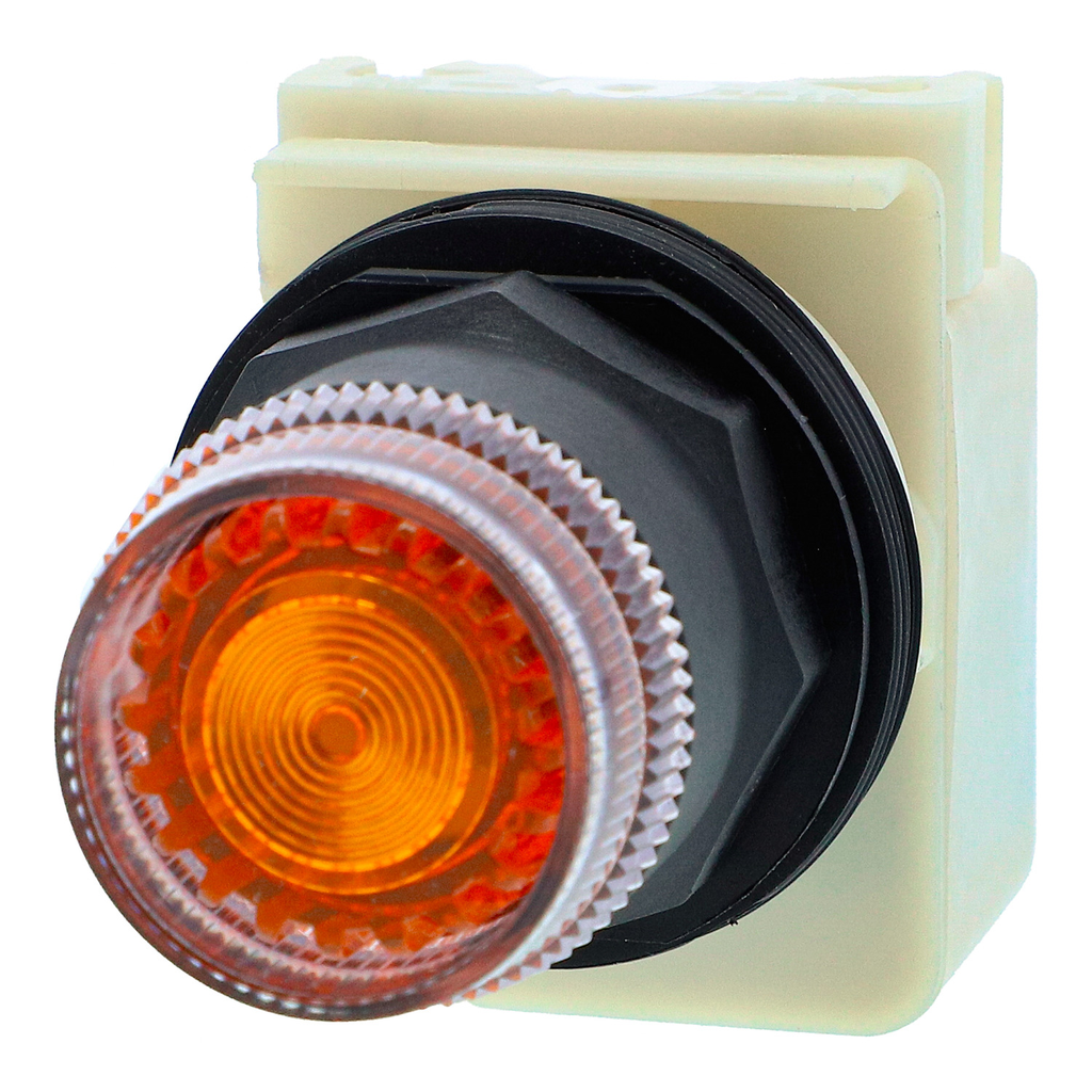 Mayer-DDS-Illuminated push-button head, Harmony 9001SK, plastic, plastic guard flush, amber, 30mm, spring return, 110-120V-2