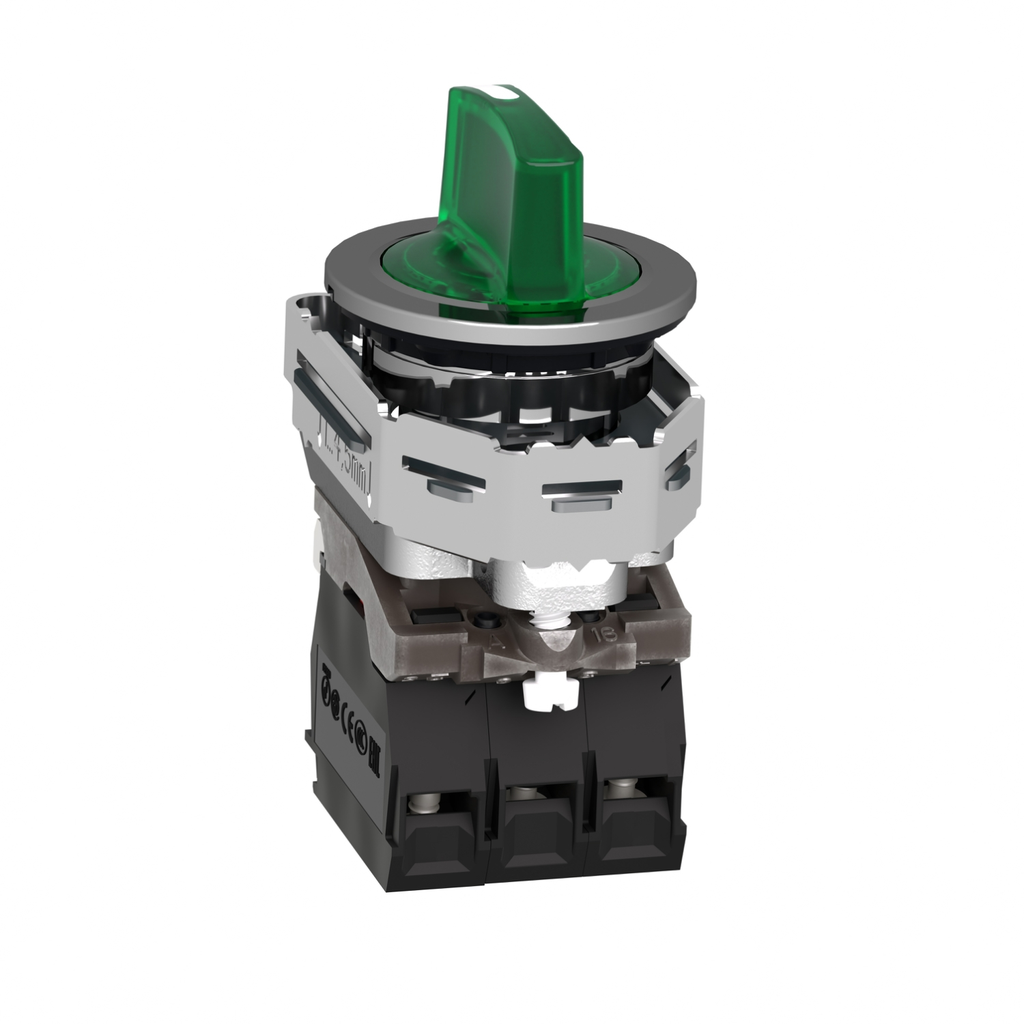 Mayer-DDS-Illuminated selector switch, Harmony XB4, metal, green handle, 30mm, universal LED, 3 positions, 1NO + 1NC, 24V AC DC-2