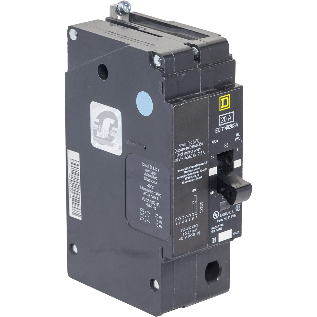 Mayer-DDS-Mini circuit breaker, E-Frame, 15A, 1 pole, 277VAC, 65kA max, bolt on, shunt trip [TAA]-1