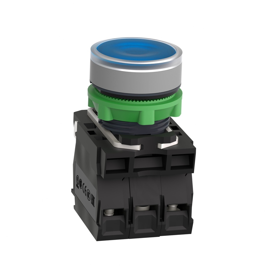 Mayer-DDS-Illuminated push button, Harmony XB5, grey bezel, blue flush, 22mm, universal LED, spring return, 1NO + 1NC, 24V AC-2