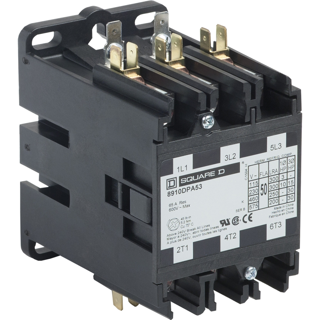 Mayer-DDS-Contactor, Definite Purpose, 50A, 3 pole, 30HP at 575VAC, 3 phase, 208/240VAC 60Hz 220VAC 50Hz coil, open-2