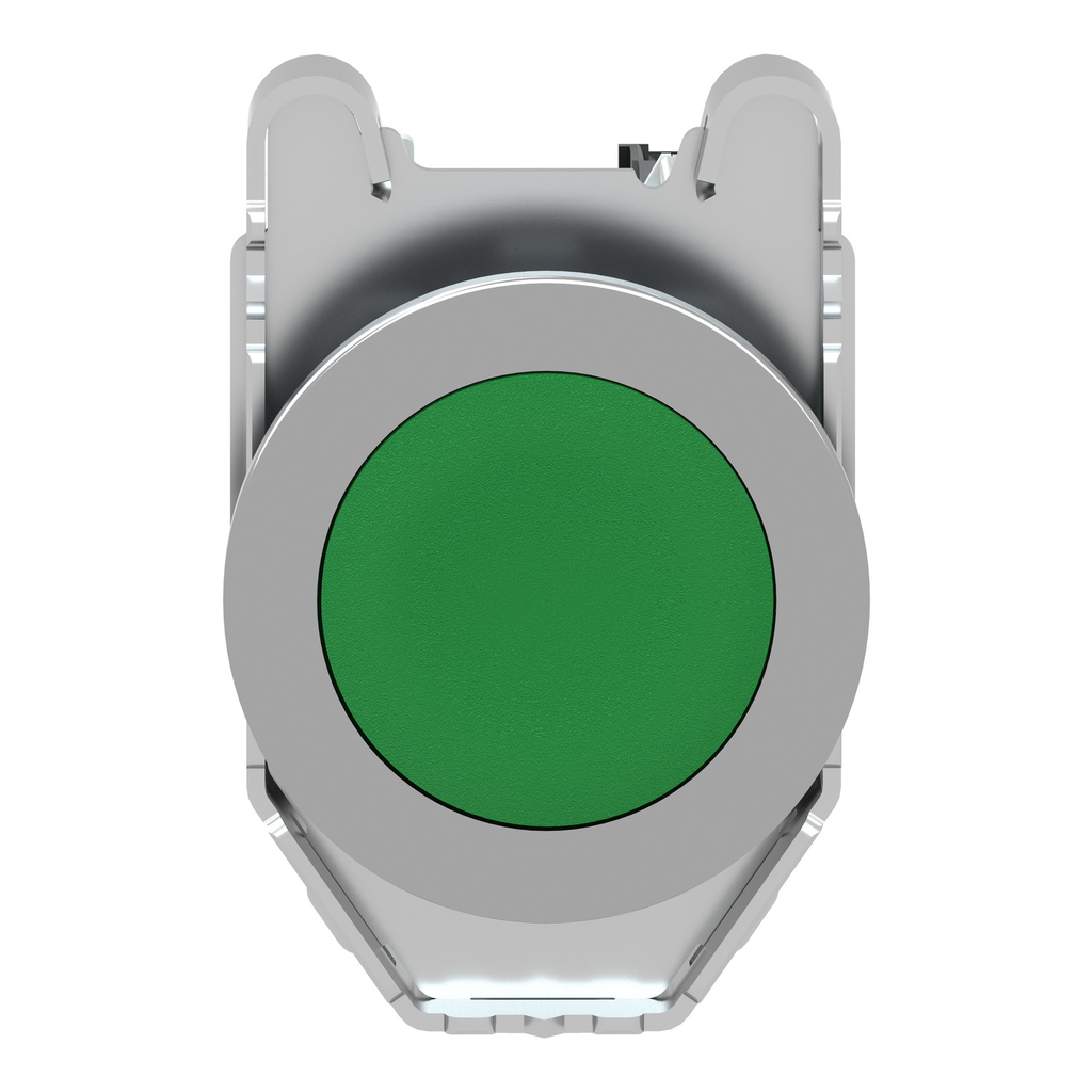 Mayer-DDS-Push button flush mounted, Harmony XB4, metal, green, 30mm, spring return, unmarked, 1NO-2