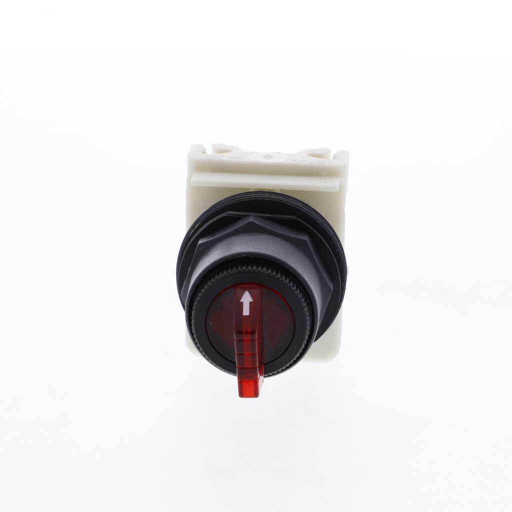Mayer-DDS-Illuminated selector switch head, Harmony 9001SK, plastic, standard handle, red, 30mm, 3 positions, stay put, 110-120V-2