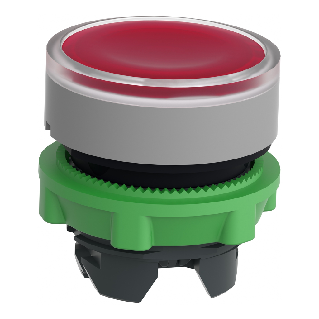 Mayer-DDS-Head for illuminated push button, Harmony XB5, grey bezel, red flush, 22mm, universal LED, for insertion of legend-2