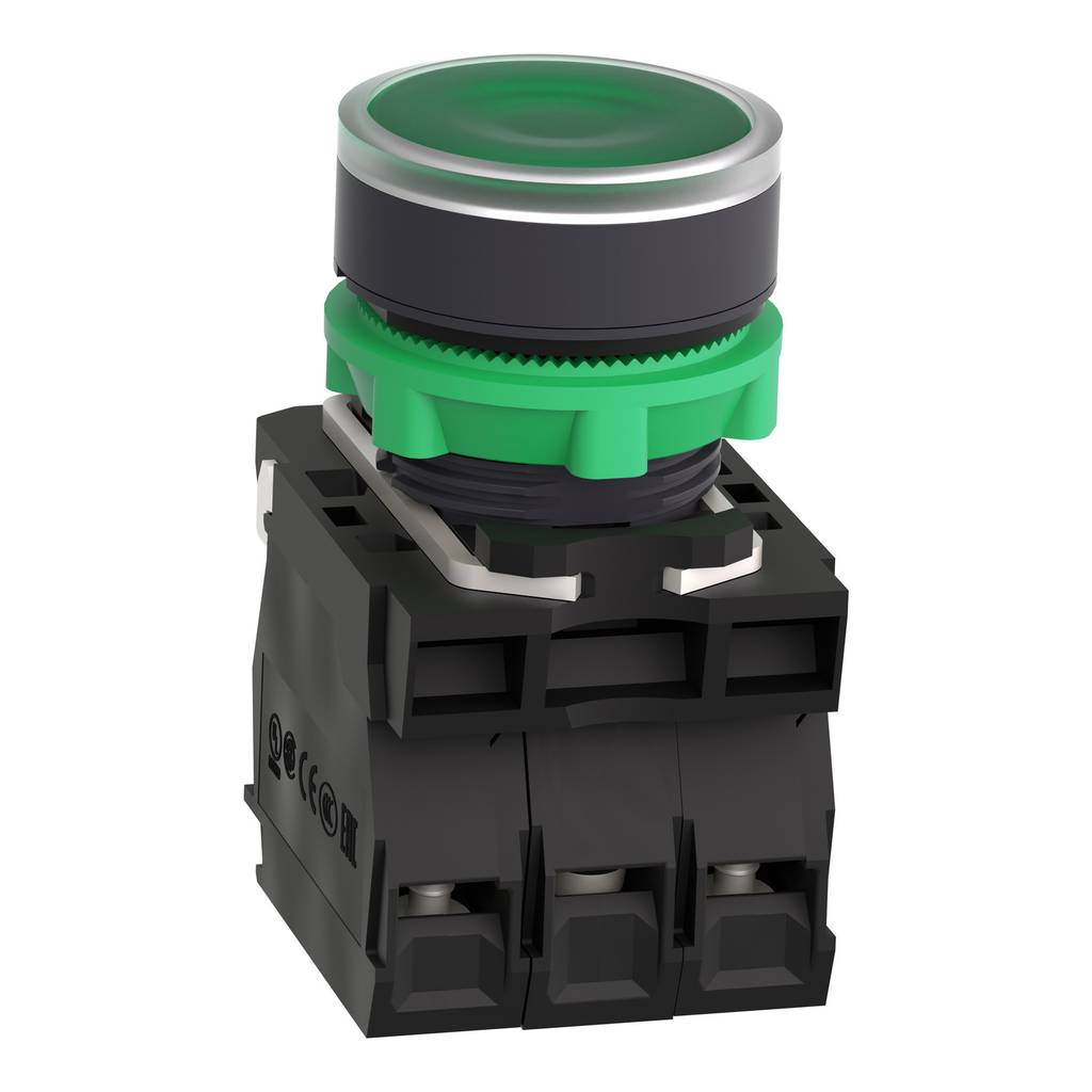 Mayer-DDS-Illuminated push button, Harmony XB5, plastic, green flush, 22mm, universal LED, plain lens, 2NO, 24V AC DC-2