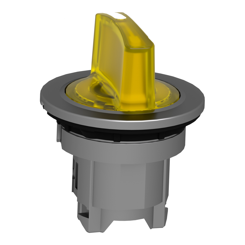 Mayer-DDS-Head for illuminated selector switch, Harmony XB4, metal, yellow handle, 30mm, universal LED, 3 positions, to center-2