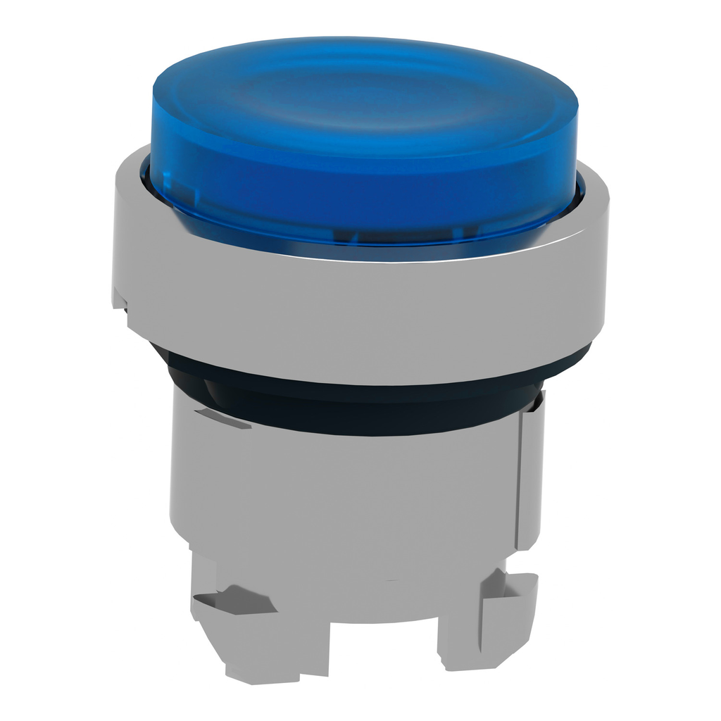 Mayer-DDS-Head for illuminated push button, Harmony XB4, metal, blue projecting, 22mm, push push, universal LED, unmarked-2
