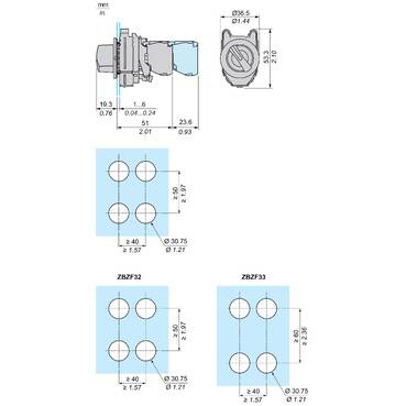 Mayer-DDS-Head for selector switch, Harmony XB4, flush mounted black 3 position return right to center-1