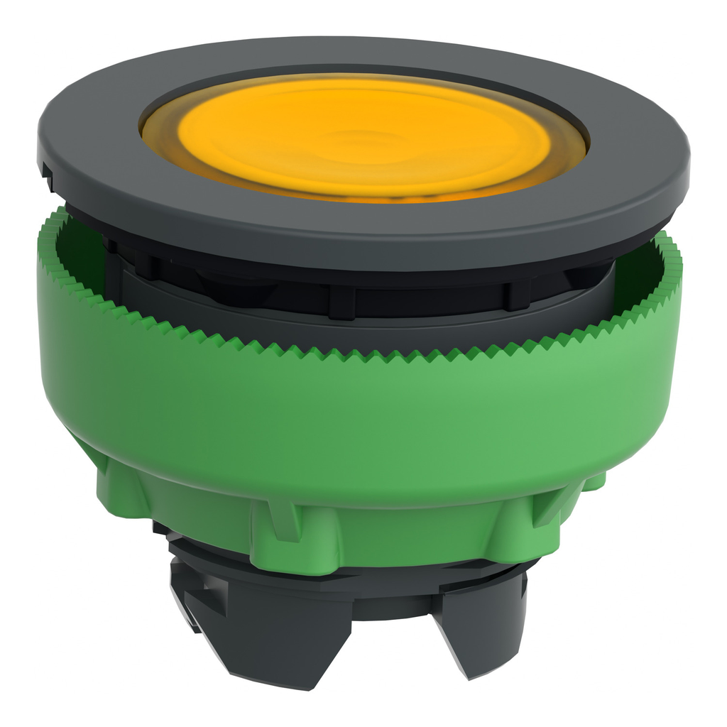Mayer-DDS-Head for illuminated push button, Harmony XB5, yellow flush mounted, 30mm, universal LED,-2