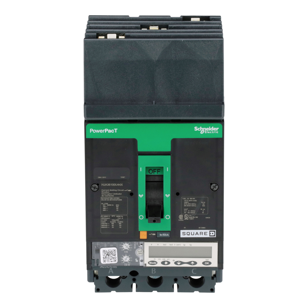 Mayer-DDS-Circuit breaker, PowerPacT H, 100A, 3 pole, 600VAC, 25kA, I-Line, Micrologic 6.2A, 80%, ABC-2