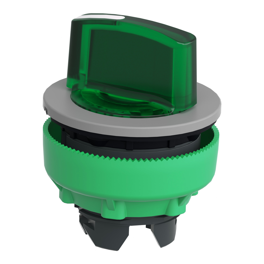 Mayer-DDS-Head for illuminated selector switch, Harmony XB5, grey bezel, green handle, flush mounted, 30mm, universal LED, 2 positions-2