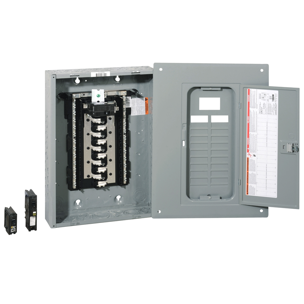 Mayer-DDS-Load center, Homeline, 1 phase, 20 spaces, 40 circuits, 100A convertible main breaker, PoN, NEMA1, value pack-3