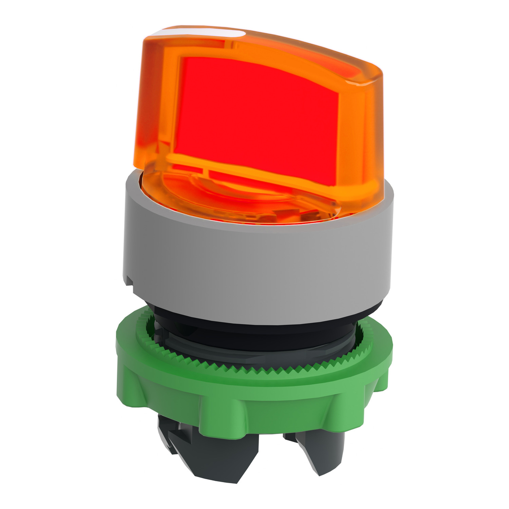 Mayer-DDS-Head for illuminated selector switch, Harmony XB5, grey bezel, orange handle, 22mm, universal LED, 3 positions, right to left center-2