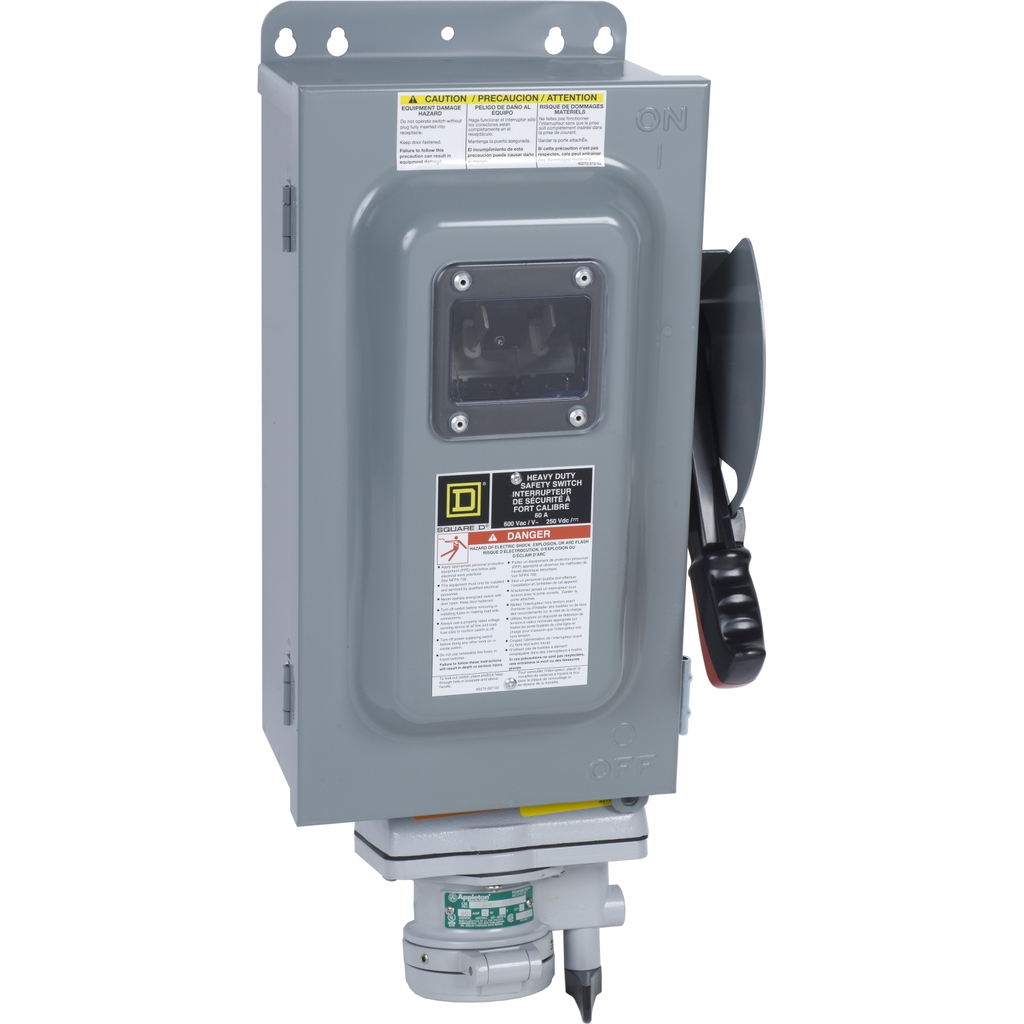 Mayer-DDS-Safety switch, heavy duty, non fusible, 60A, 600VAC/DC, 3 poles, 60HP, NEMA 12K, Appleton receptacle, viewing window-1