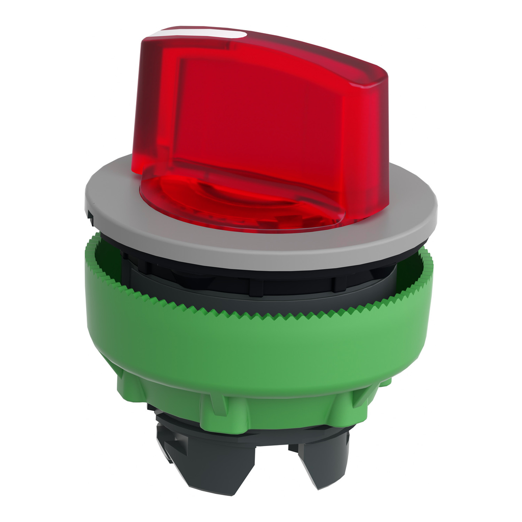 Mayer-DDS-Head for illuminated selector switch, Harmony XB5, grey bezel, red handle, flush mounted, 30mm, universal LED, 2 positions-2