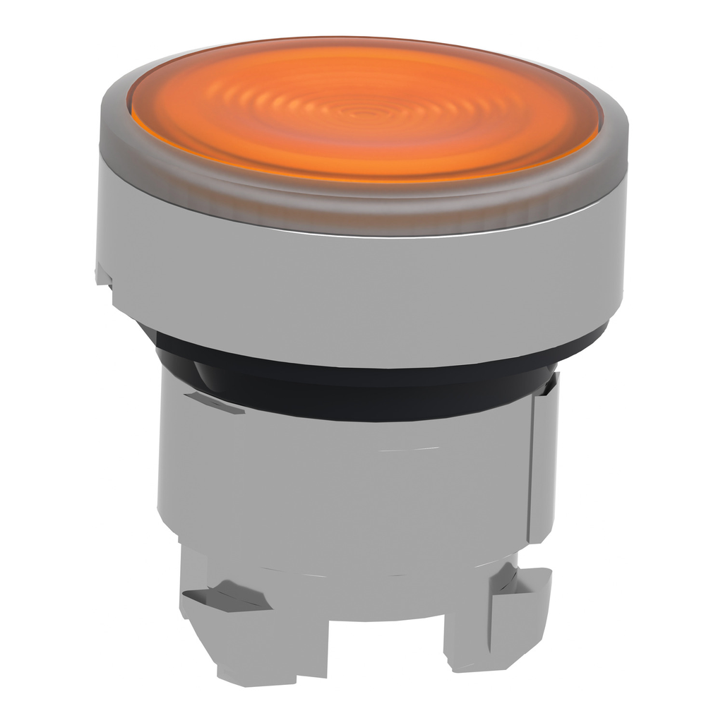 Mayer-DDS-Head for illuminated push button, Harmony XB4, metal, orange flush, 22mm, universal LED, spring return, grooved lens-2