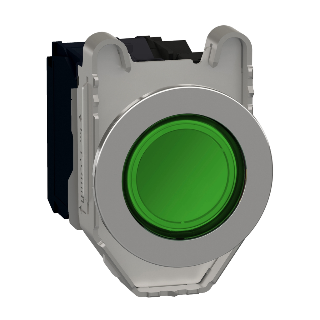 Mayer-DDS-Illuminated push button, Harmony XB4, metal, green flush mounted, 30mm, universal LED, plain lens, 1NO + 1NC, 120V AC-2