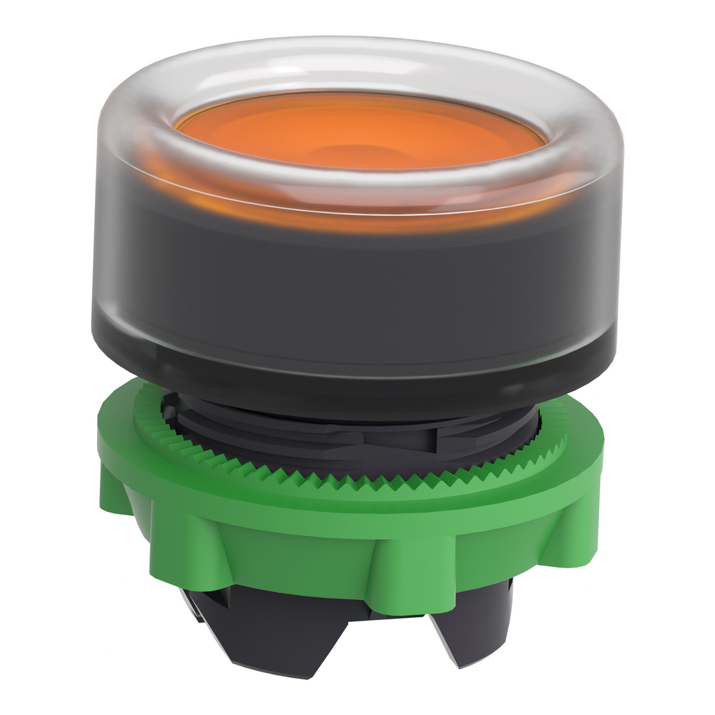 Mayer-DDS-Head for illuminated push button, Harmony XB5, orange flush, 22mm, universal LED, spring return, clear boot, unmarked-2