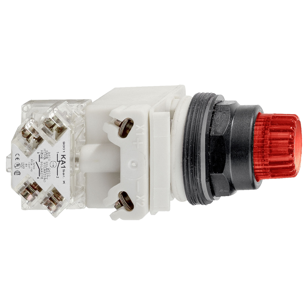 Mayer-DDS-Illuminated push-button head, Harmony 9001SK, plastic, projecting, red, 30mm, spring return, LED red, 24-28V-1