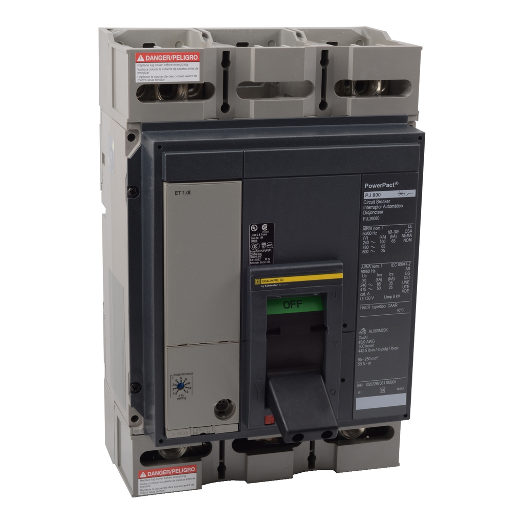 Mayer-DDS-Circuit breaker, PowerPacT P, 1200A, 3 pole, 600VAC, 65kA, lugs, Micrologic 5.0A, 100%-1