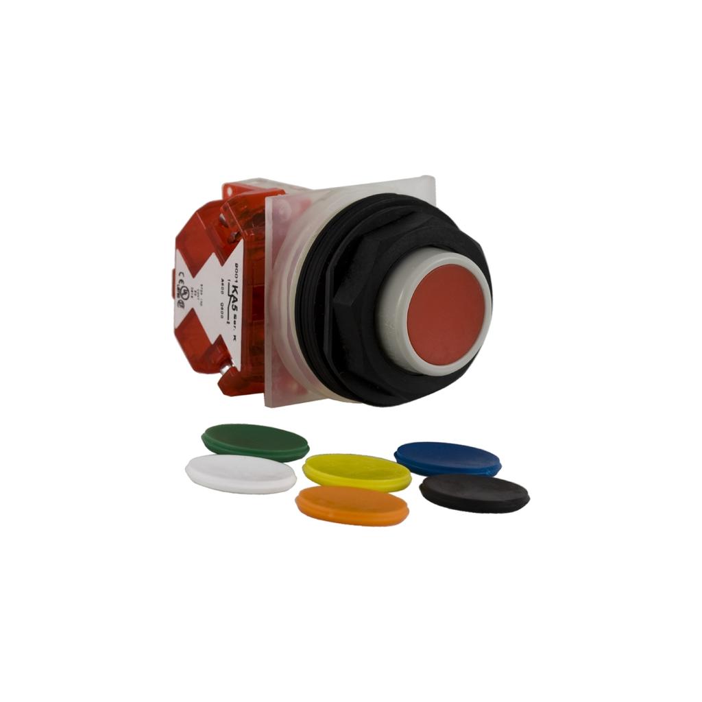 Mayer-DDS-Push-button, Harmony 9001SK, plastic, projecting, 7 colours choice, 30mm, spring return, 1 NC-1