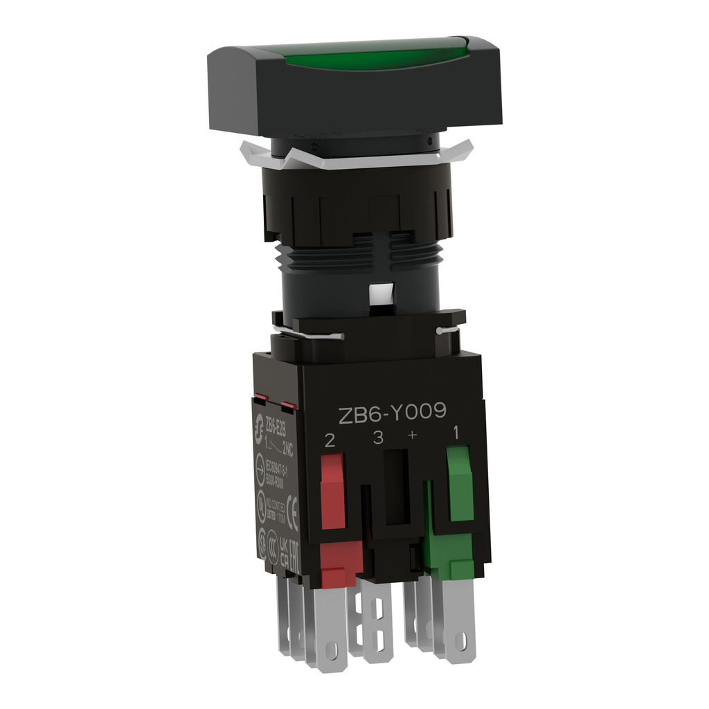 Mayer-DDS-Complete illuminated push button, Harmony XB6, green rectang flush, 16mm, spring return, 1NO + 1NC, 12...24V-2