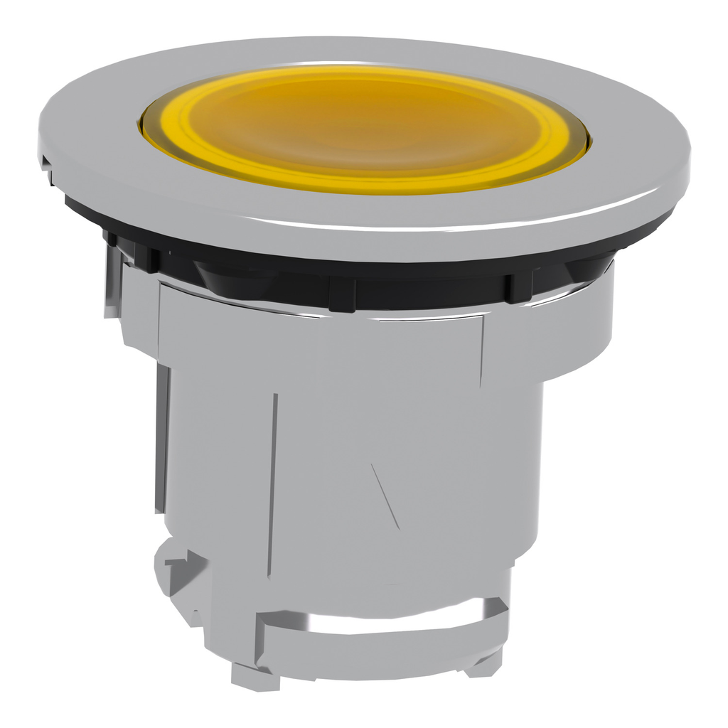 Mayer-DDS-Head for illuminated push button, Harmony XB4, metal, yellow flush, 30mm, universal LED, stay put, plain lens, unmarked-2