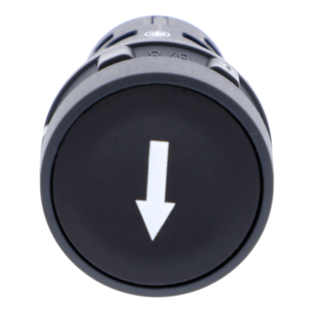 Mayer-DDS-Monolithic push button, Harmony XB7, plastic, black, 22mm, spring return, marked DOWN ARROW, 1NO-2