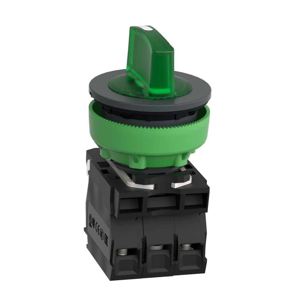 Mayer-DDS-Illuminated selector switch, Harmony XB5, grey plastic, green handle, 30mm, universal LED, 3 positions, 1NO + 1NC, 230...240V AC-2