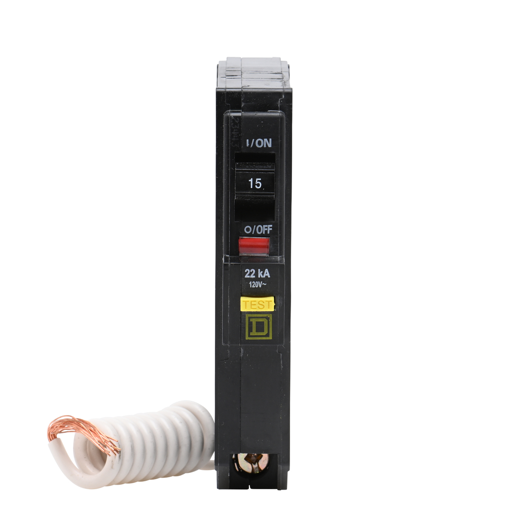 Mayer-DDS-Mini circuit breaker, QO, 15A, 1 pole, 120VAC, 22kA, plug in, 6mA grd fault A, pigtail [TAA]-2