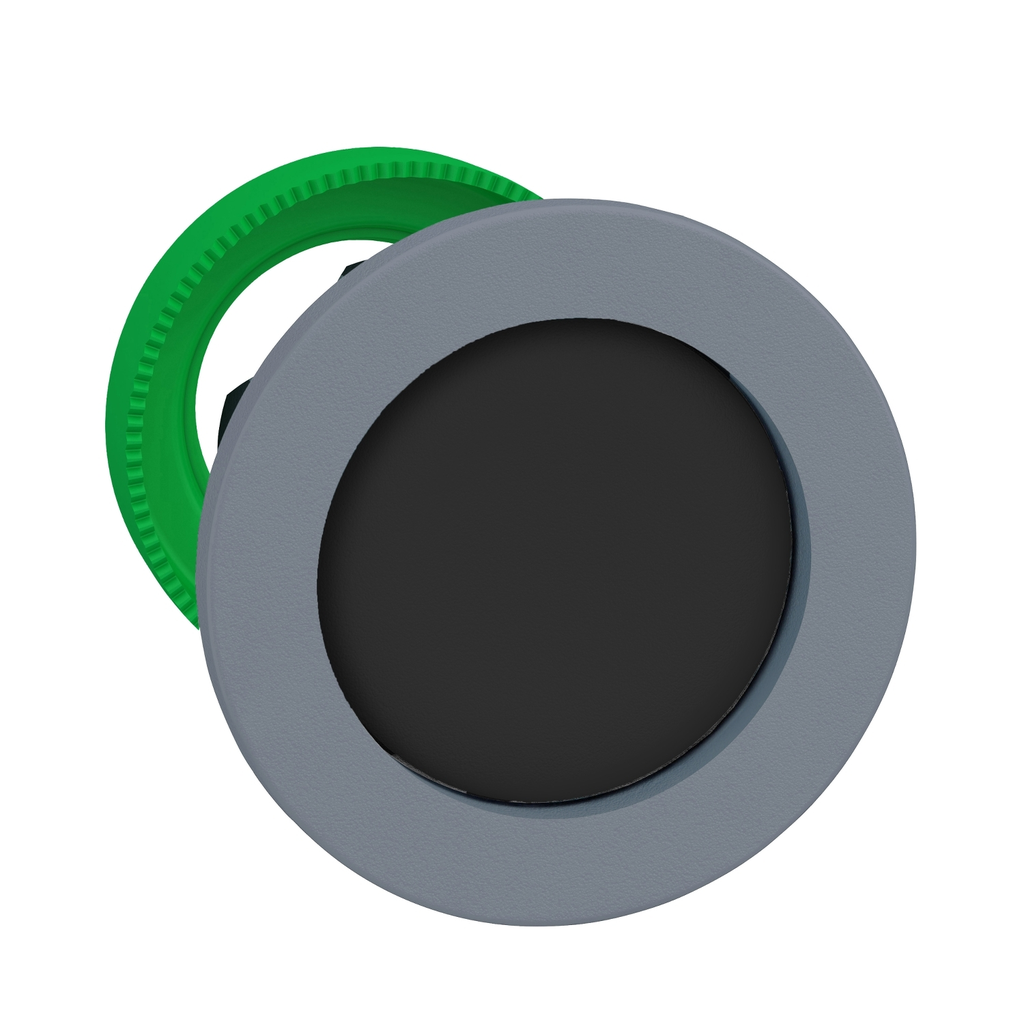 Mayer-DDS-Harmony XB5, Flush mounted push button head, plastic, recessed, black, 30mm, spring return, unmarked, grey bezel-1