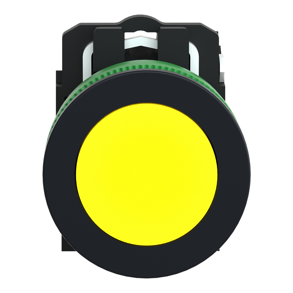 Mayer-DDS-Push button flush mounted, Harmony XB5, plastic, yellow, 30mm, spring return, unmarked, 1NO-2