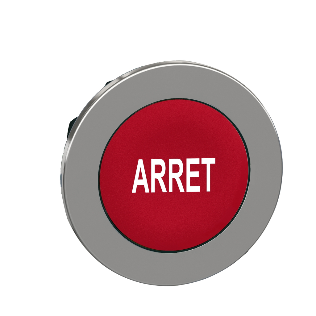 Mayer-DDS-Head for non illuminated push button, Harmony XB4, flush mounted red flush caps pushbutton white marked "ARRET"-1