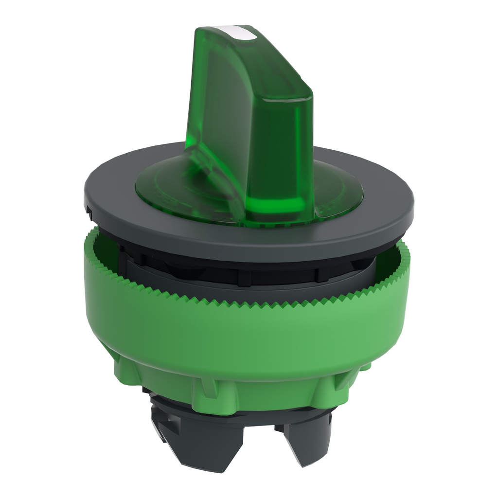 Mayer-DDS-Head for illuminated selector switch, Harmony XB5, plastic, green handle, flush mounted, universal LED, 3 positions-2