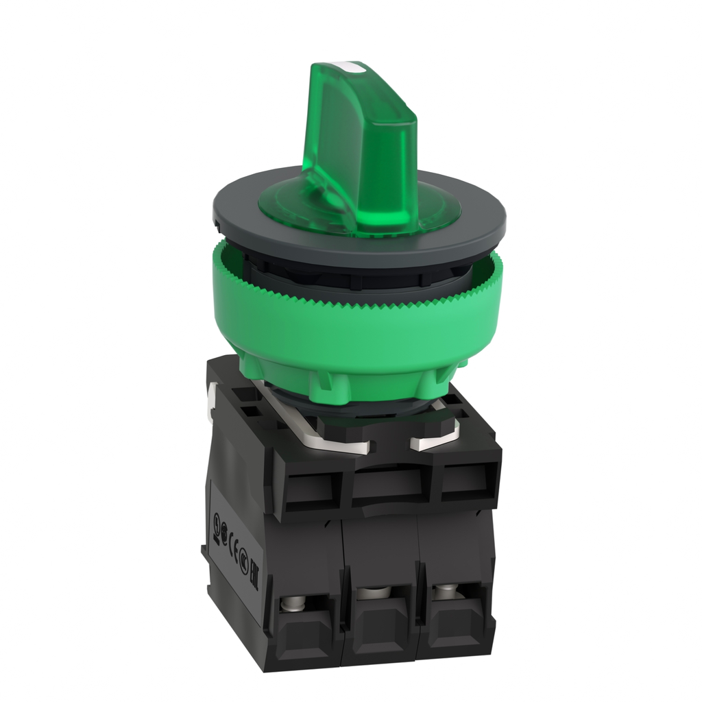 Mayer-DDS-Illuminated selector switch, Harmony XB5, grey plastic, green handle, 30mm, universal LED, 3 positions, 1NO + 1NC, 24V AC DC-2