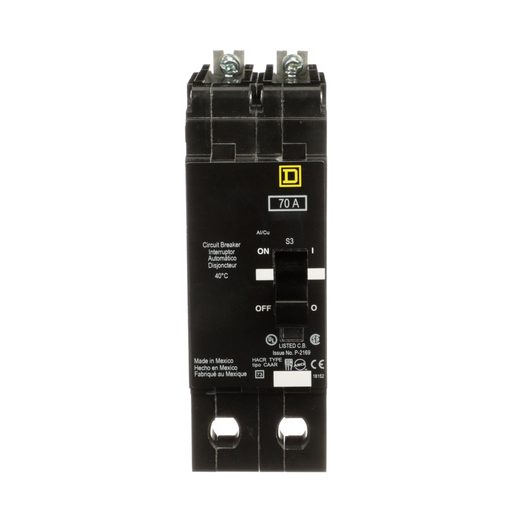 Mayer-DDS-Mini circuit breaker, E-Frame, 70A, 2 pole, 480Y/277VAC, 65kA max, bolt on [TAA]-2
