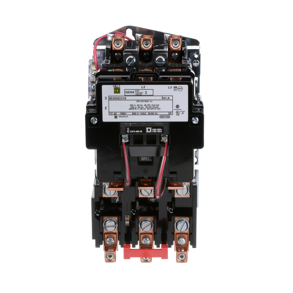 Mayer-DDS-NEMA motor starter, Type S, nonreversing, Size 3, 90A, 50HP at 460VAC, 5kA SCCR, 3 phase, 3 pole, melting alloy, 120VAC coil, open [TAA]-2