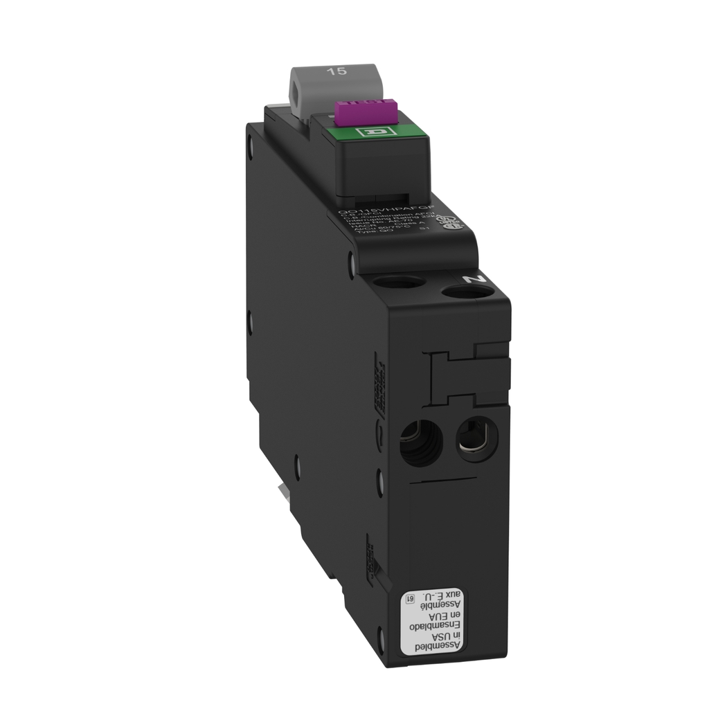 Mayer-DDS-Mini circuit breaker, QO, 15A, 1 pole, 120VAC, 22kA, plug in, combo ARC fault, 6mA grd fault A, plug on neutral [TAA]-2